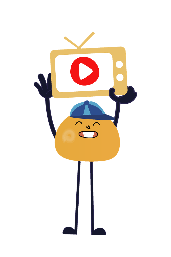 Mascotte Naïve Kids tenant une télévision YouTube